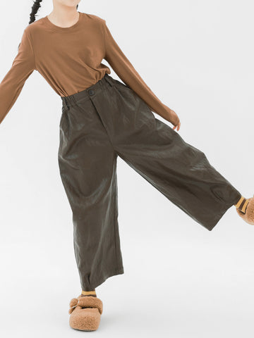 ロングパンツ・スウェットパンツ Pawpaw Liu | Retro Coffee PU Leather Pants レトロフェイクレザーロングパンツ【mh0020066】
