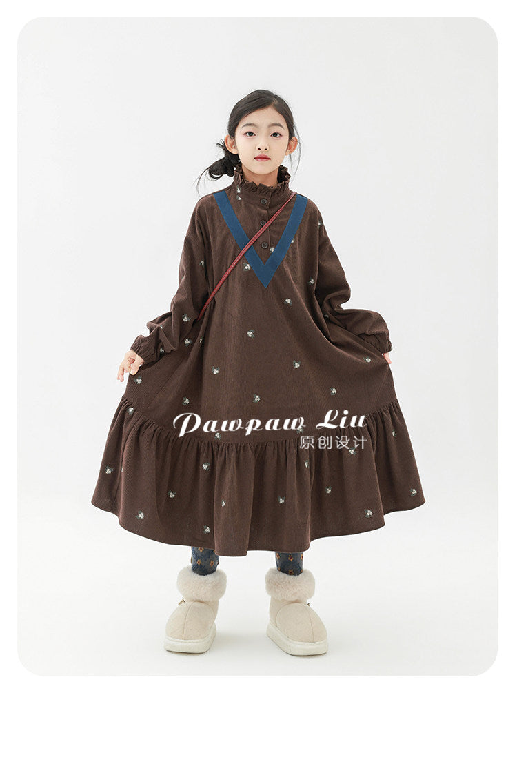 長袖ワンピース Pawpaw Liu | Retro Striped Velvet Dress レトロ ストライプ ベロア ワンピース【mh0020070】