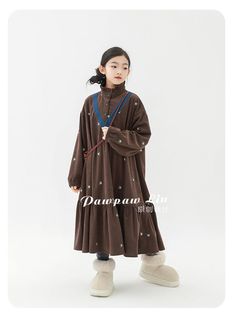 長袖ワンピース Pawpaw Liu | Retro Striped Velvet Dress レトロ ストライプ ベロア ワンピース【mh0020070】