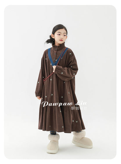 長袖ワンピース Pawpaw Liu | Retro Striped Velvet Dress レトロ ストライプ ベロア ワンピース【mh0020070】