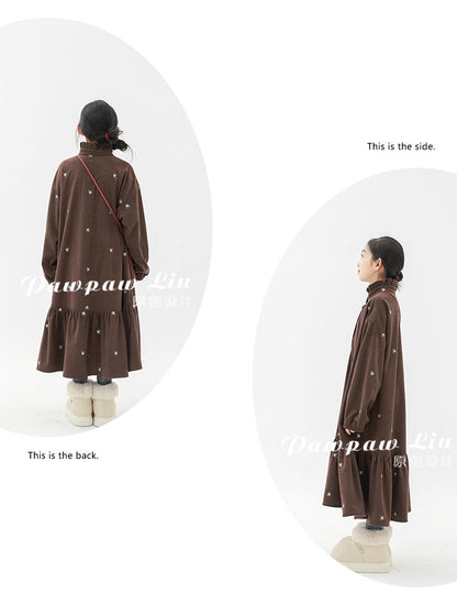 長袖ワンピース Pawpaw Liu | Retro Striped Velvet Dress レトロ ストライプ ベロア ワンピース【mh0020070】