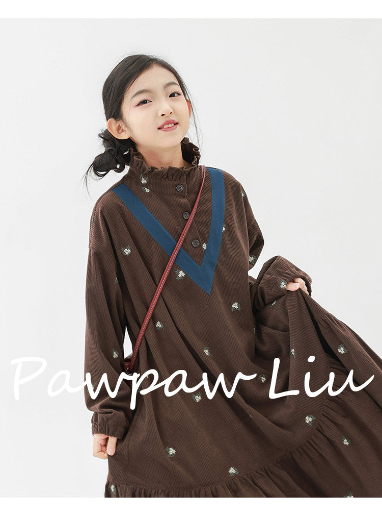 長袖ワンピース Pawpaw Liu | Retro Striped Velvet Dress レトロ ストライプ ベロア ワンピース【mh0020070】