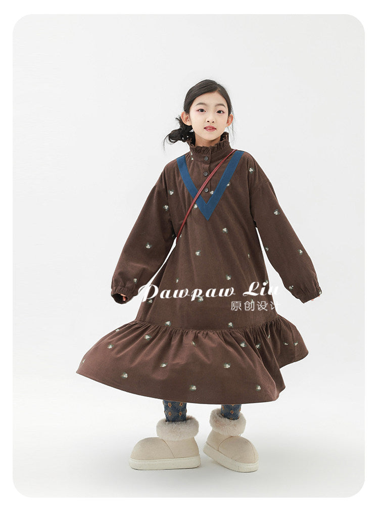 長袖ワンピース Pawpaw Liu | Retro Striped Velvet Dress レトロ ストライプ ベロア ワンピース【mh0020070】