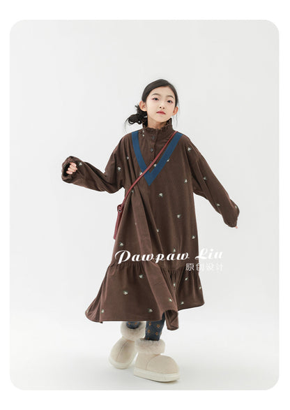 長袖ワンピース Pawpaw Liu | Retro Striped Velvet Dress レトロ ストライプ ベロア ワンピース【mh0020070】