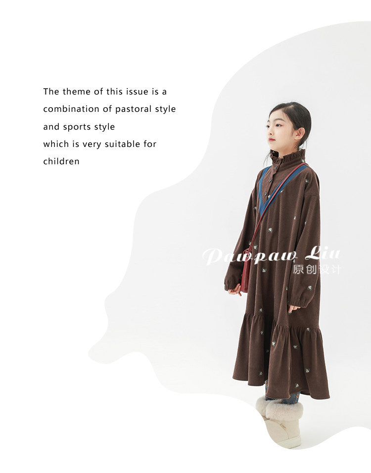 長袖ワンピース Pawpaw Liu | Retro Striped Velvet Dress レトロ ストライプ ベロア ワンピース【mh0020070】