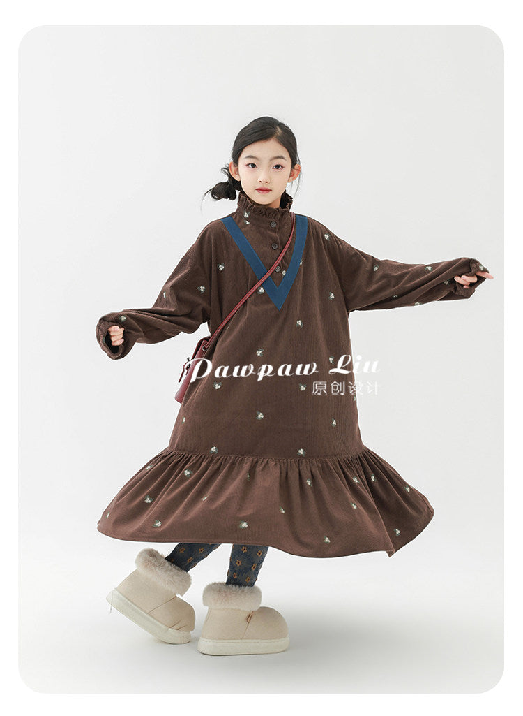 長袖ワンピース Pawpaw Liu | Retro Striped Velvet Dress レトロ ストライプ ベロア ワンピース【mh0020070】