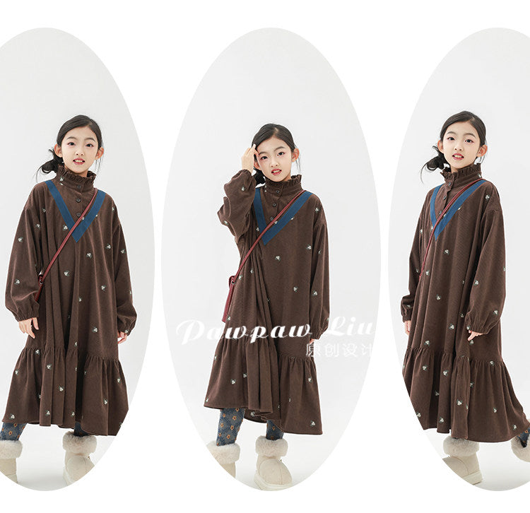 長袖ワンピース Pawpaw Liu | Retro Striped Velvet Dress レトロ ストライプ ベロア ワンピース【mh0020070】