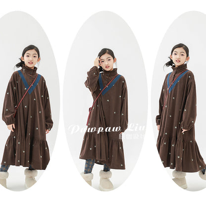 長袖ワンピース Pawpaw Liu | Retro Striped Velvet Dress レトロ ストライプ ベロア ワンピース【mh0020070】