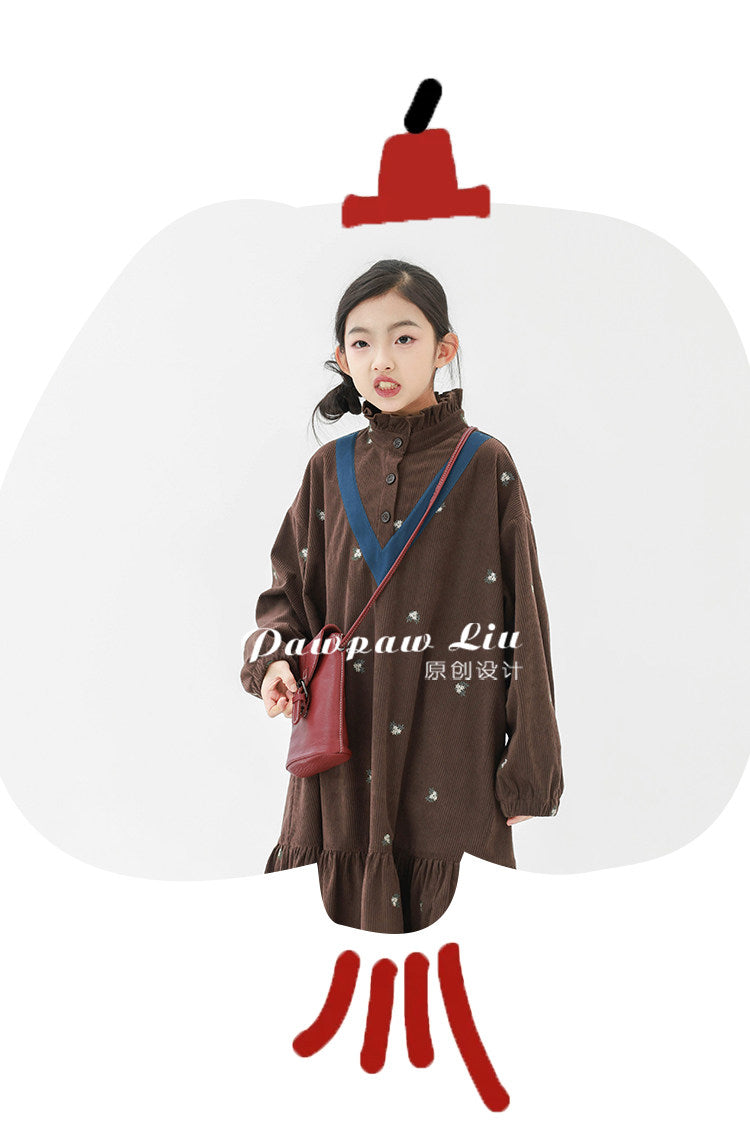 長袖ワンピース Pawpaw Liu | Retro Striped Velvet Dress レトロ ストライプ ベロア ワンピース【mh0020070】