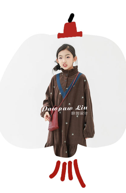 長袖ワンピース Pawpaw Liu | Retro Striped Velvet Dress レトロ ストライプ ベロア ワンピース【mh0020070】