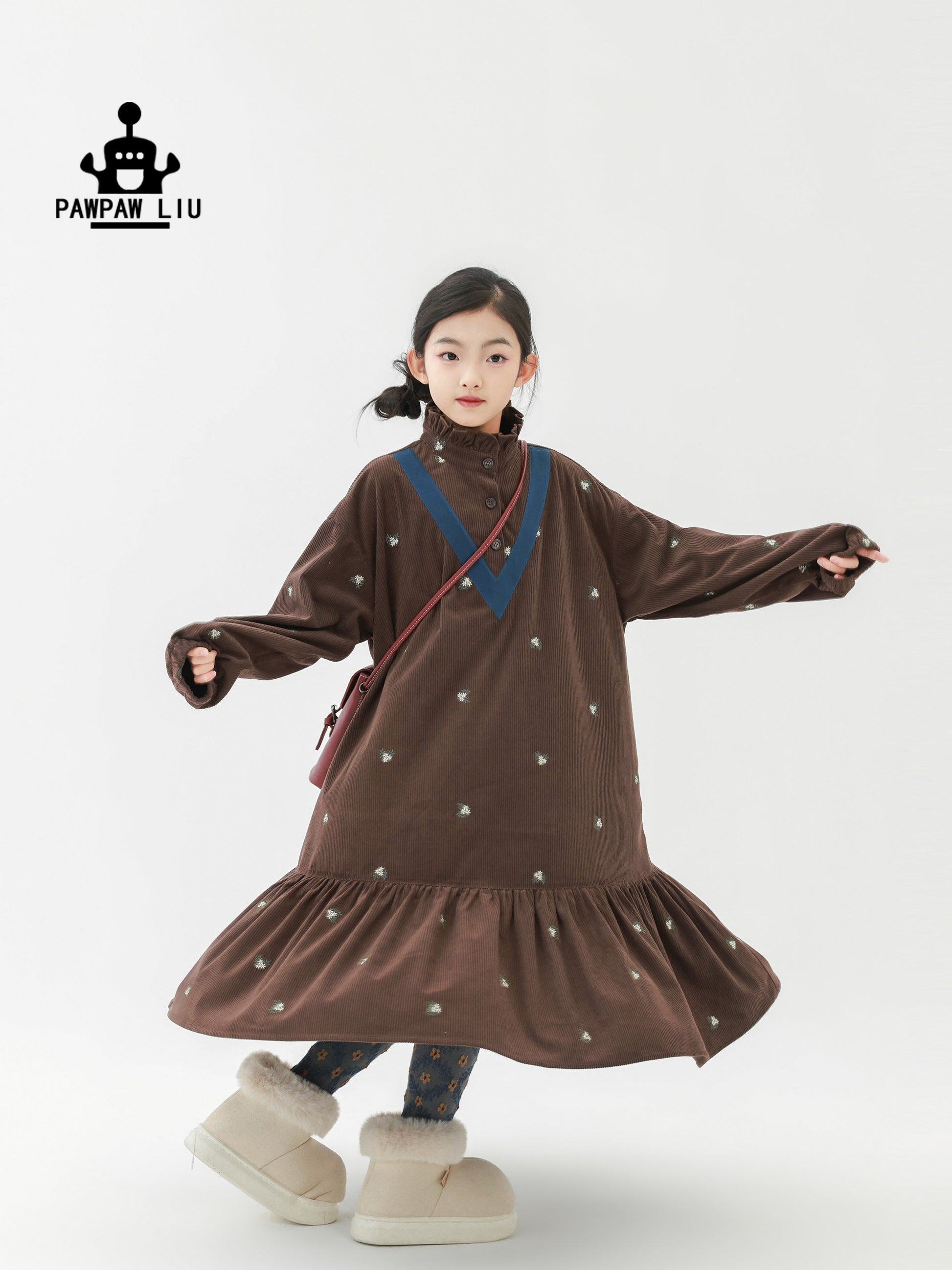 長袖ワンピース Pawpaw Liu | Retro Striped Velvet Dress レトロ ストライプ ベロア ワンピース【mh0020070】