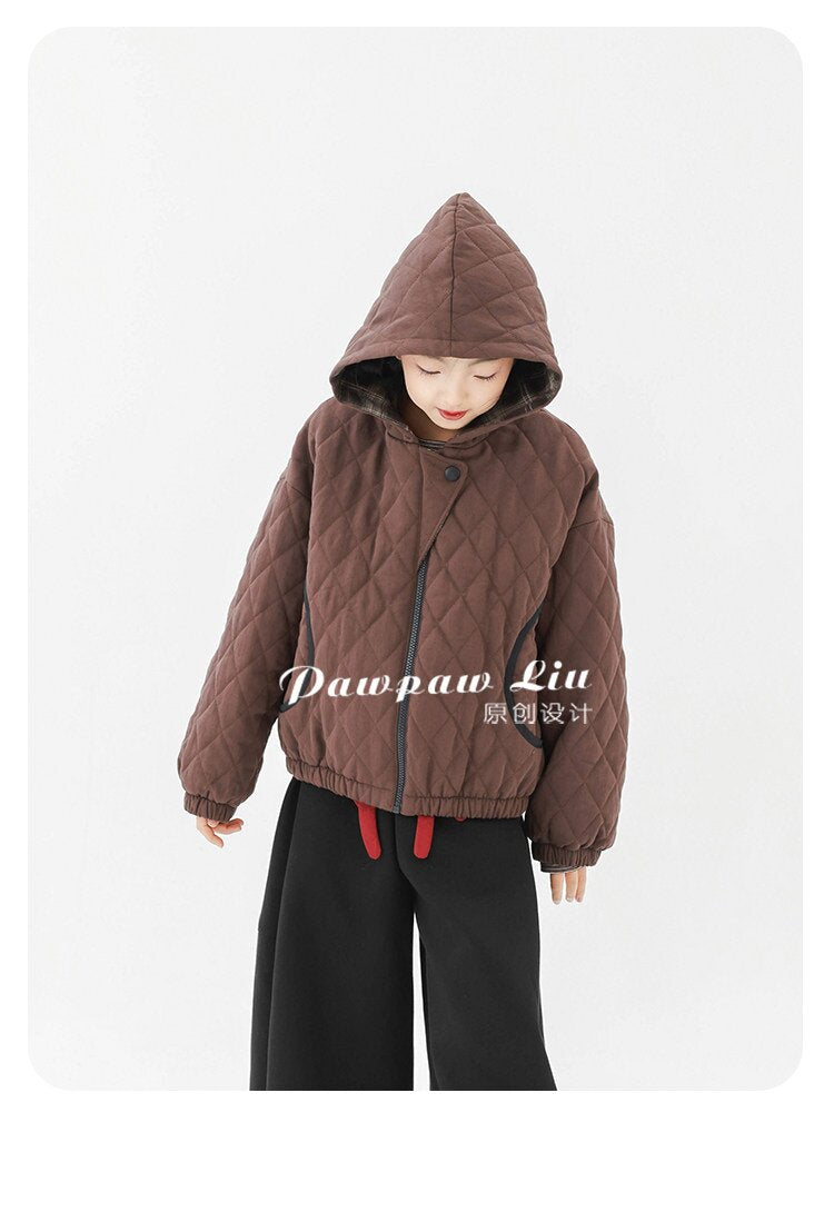 カーディガン・パーカー Pawpaw Liu | Rhombus Brown Hooded Jacket ブラウン ダイヤ柄 フーデッドジャケット【mh0020090】
