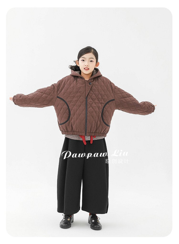 カーディガン・パーカー Pawpaw Liu | Rhombus Brown Hooded Jacket ブラウン ダイヤ柄 フーデッドジャケット【mh0020090】