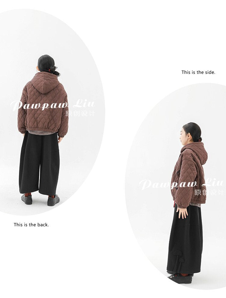 カーディガン・パーカー Pawpaw Liu | Rhombus Brown Hooded Jacket ブラウン ダイヤ柄 フーデッドジャケット【mh0020090】