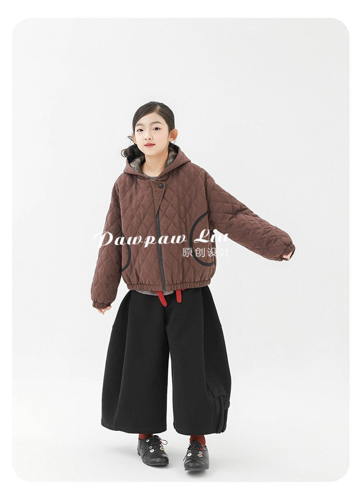 カーディガン・パーカー Pawpaw Liu | Rhombus Brown Hooded Jacket ブラウン ダイヤ柄 フーデッドジャケット【mh0020090】
