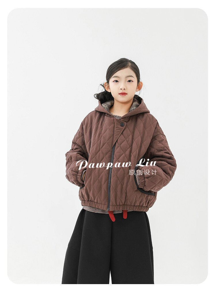 カーディガン・パーカー Pawpaw Liu | Rhombus Brown Hooded Jacket ブラウン ダイヤ柄 フーデッドジャケット【mh0020090】