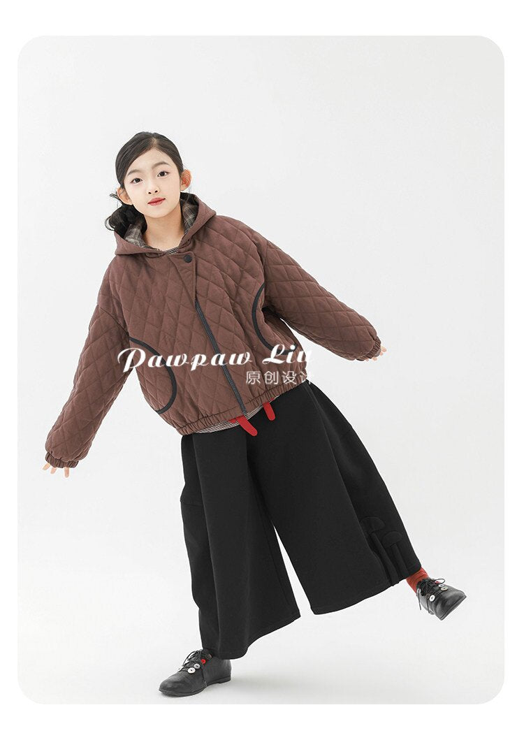 カーディガン・パーカー Pawpaw Liu | Rhombus Brown Hooded Jacket ブラウン ダイヤ柄 フーデッドジャケット【mh0020090】