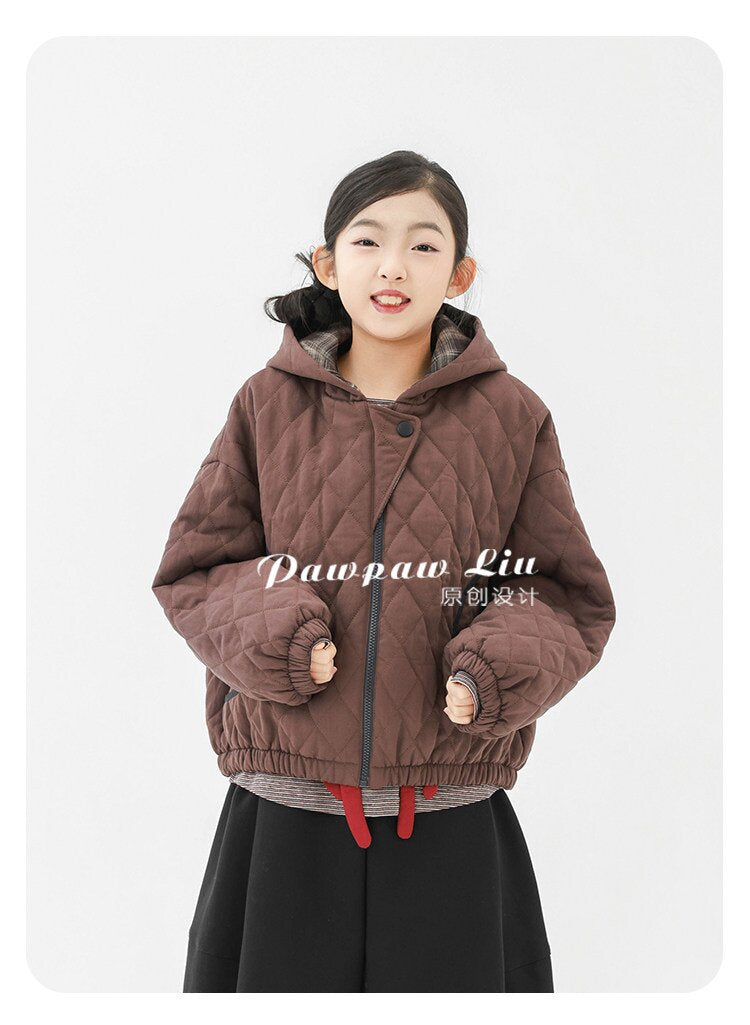 カーディガン・パーカー Pawpaw Liu | Rhombus Brown Hooded Jacket ブラウン ダイヤ柄 フーデッドジャケット【mh0020090】