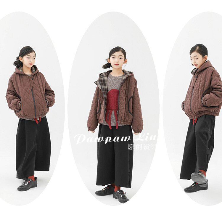 カーディガン・パーカー Pawpaw Liu | Rhombus Brown Hooded Jacket ブラウン ダイヤ柄 フーデッドジャケット【mh0020090】