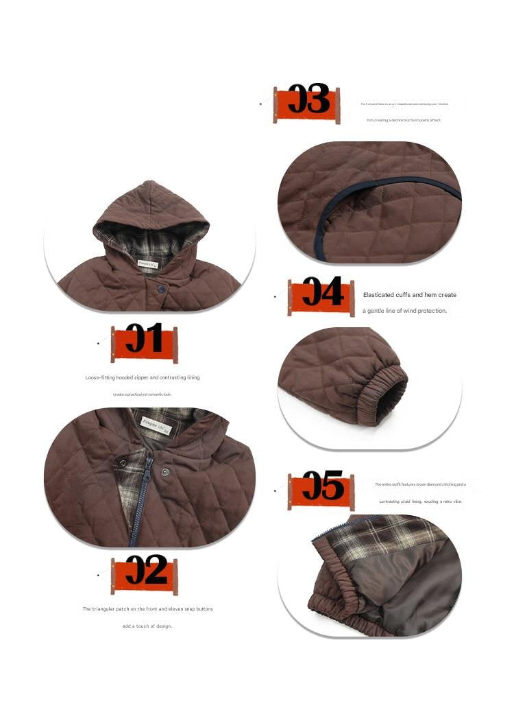 カーディガン・パーカー Pawpaw Liu | Rhombus Brown Hooded Jacket ブラウン ダイヤ柄 フーデッドジャケット【mh0020090】