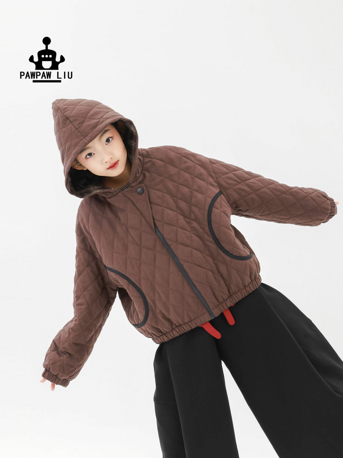 カーディガン・パーカー Pawpaw Liu | Rhombus Brown Hooded Jacket ブラウン ダイヤ柄 フーデッドジャケット【mh0020090】