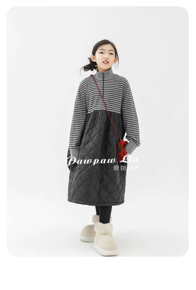 長袖ワンピース Pawpaw Liu | Striped Patchwork Cotton Dress ストライプ パッチワーク コットン ワンピース【mh0020076】