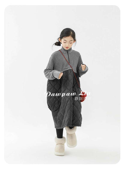 長袖ワンピース Pawpaw Liu | Striped Patchwork Cotton Dress ストライプ パッチワーク コットン ワンピース【mh0020076】