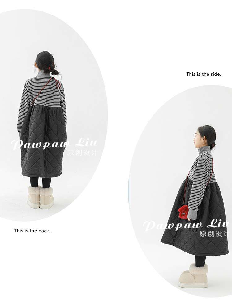 長袖ワンピース Pawpaw Liu | Striped Patchwork Cotton Dress ストライプ パッチワーク コットン ワンピース【mh0020076】