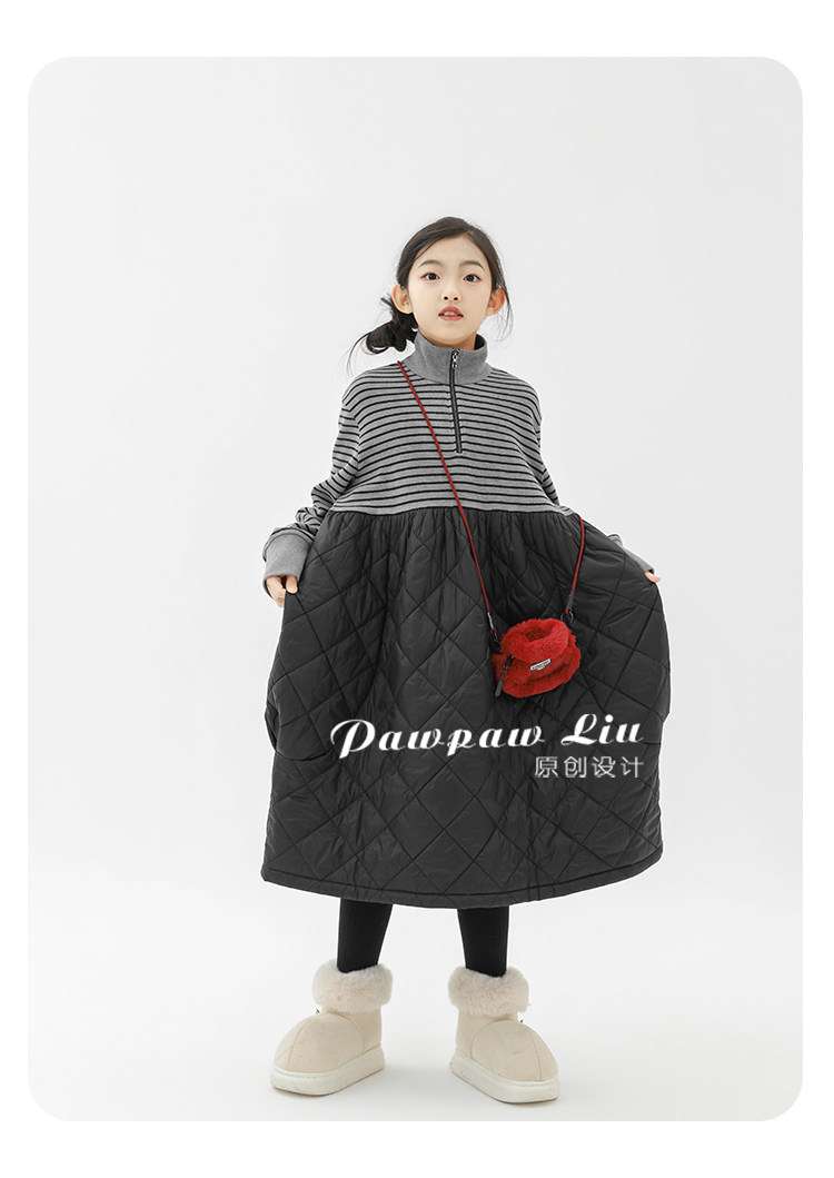 長袖ワンピース Pawpaw Liu | Striped Patchwork Cotton Dress ストライプ パッチワーク コットン ワンピース【mh0020076】