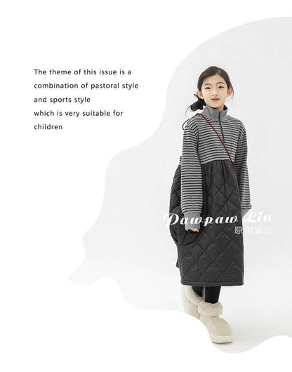 長袖ワンピース Pawpaw Liu | Striped Patchwork Cotton Dress ストライプ パッチワーク コットン ワンピース【mh0020076】