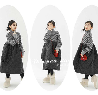 長袖ワンピース Pawpaw Liu | Striped Patchwork Cotton Dress ストライプ パッチワーク コットン ワンピース【mh0020076】