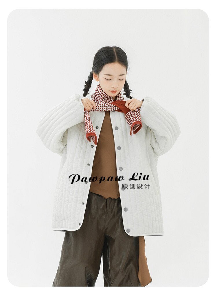 ショートコート・ジャケット・ジャンパー Pawpaw Liu | White Vertical Striped Quilted Jacket ホワイト ストライプ キルトジャケット【mh0020085】