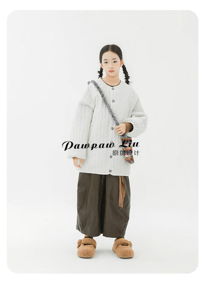 ショートコート・ジャケット・ジャンパー Pawpaw Liu | White Vertical Striped Quilted Jacket ホワイト ストライプ キルトジャケット【mh0020085】