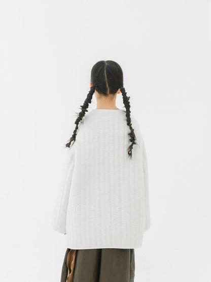 ショートコート・ジャケット・ジャンパー Pawpaw Liu | White Vertical Striped Quilted Jacket ホワイト ストライプ キルトジャケット【mh0020085】