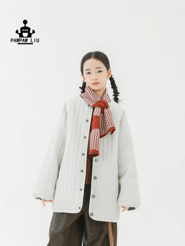 ショートコート・ジャケット・ジャンパー Pawpaw Liu | White Vertical Striped Quilted Jacket ホワイト ストライプ キルトジャケット【mh0020085】
