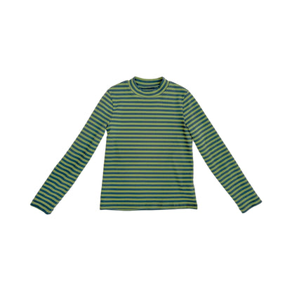 長袖Tシャツ Blue Green / L Pawpaw Liu | Blue Green Striped Base Shirt ブルーグリーン ボーダー 長袖 トップス【mh0020074】