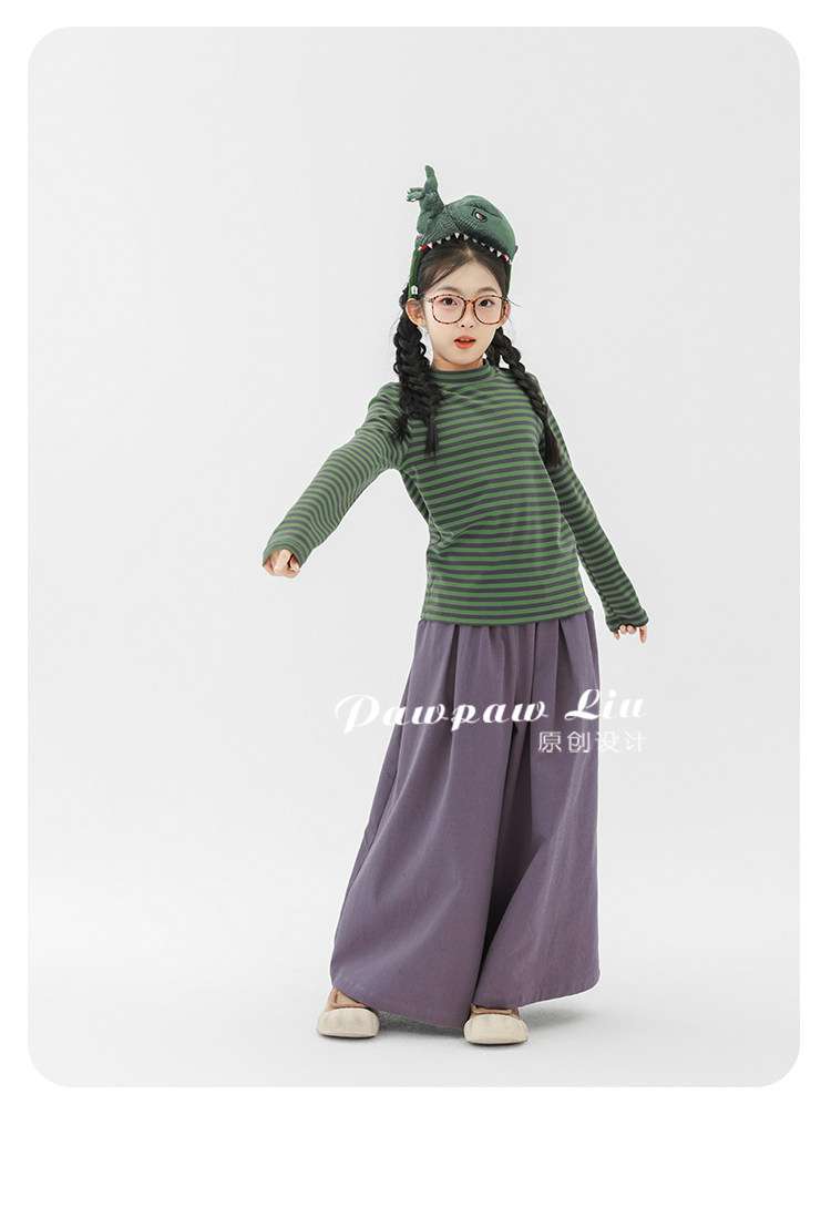 長袖Tシャツ Pawpaw Liu | Blue Green Striped Base Shirt ブルーグリーン ボーダー 長袖 トップス【mh0020074】