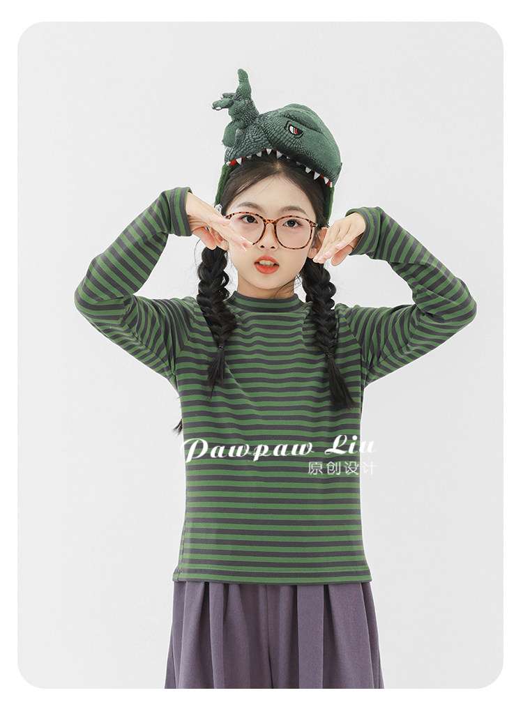 長袖Tシャツ Pawpaw Liu | Blue Green Striped Base Shirt ブルーグリーン ボーダー 長袖 トップス【mh0020074】