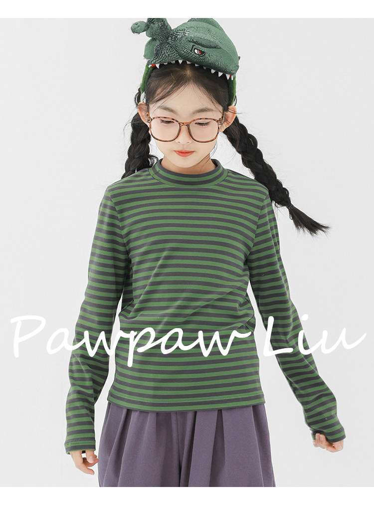 長袖Tシャツ Pawpaw Liu | Blue Green Striped Base Shirt ブルーグリーン ボーダー 長袖 トップス【mh0020074】