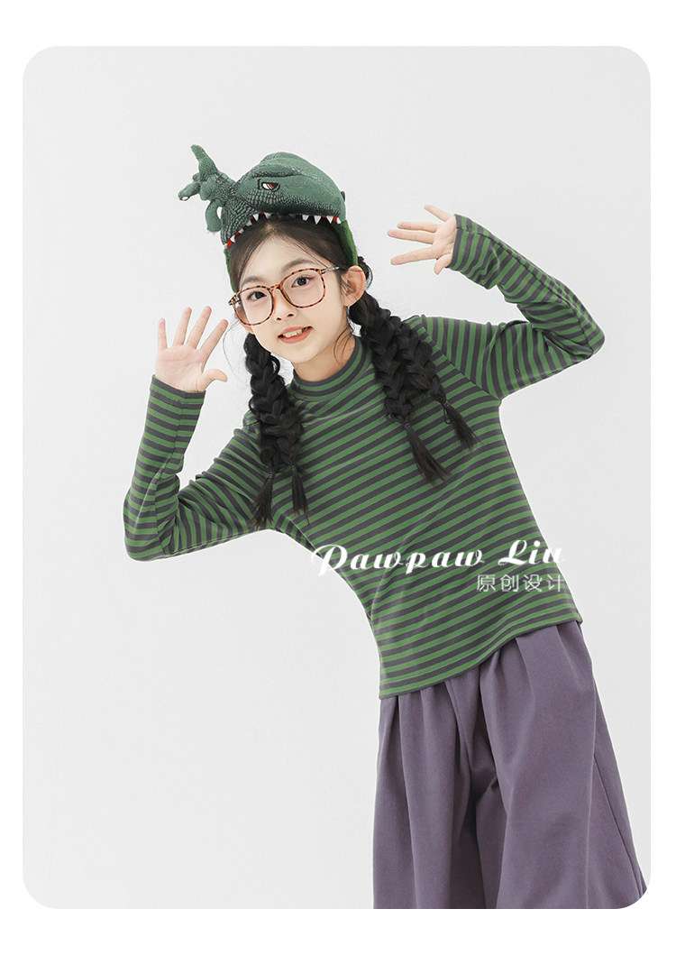 長袖Tシャツ Pawpaw Liu | Blue Green Striped Base Shirt ブルーグリーン ボーダー 長袖 トップス【mh0020074】