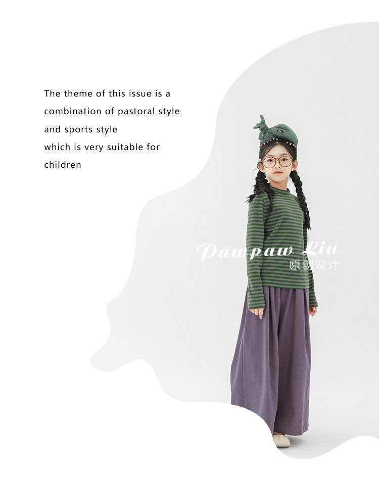 長袖Tシャツ Pawpaw Liu | Blue Green Striped Base Shirt ブルーグリーン ボーダー 長袖 トップス【mh0020074】