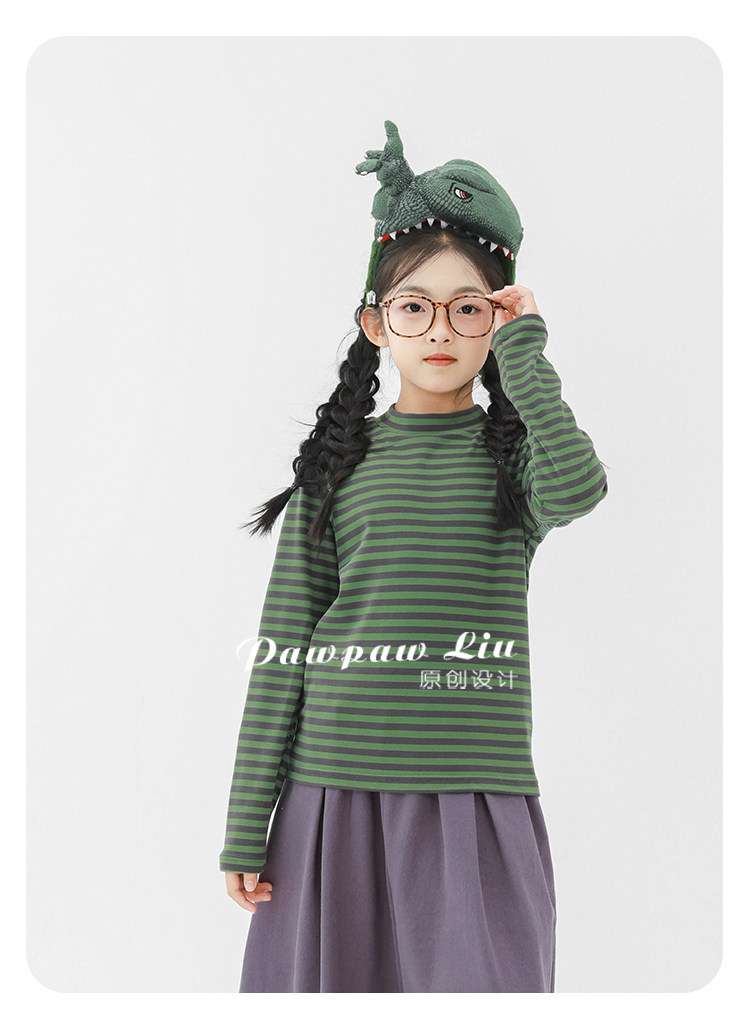 長袖Tシャツ Pawpaw Liu | Blue Green Striped Base Shirt ブルーグリーン ボーダー 長袖 トップス【mh0020074】