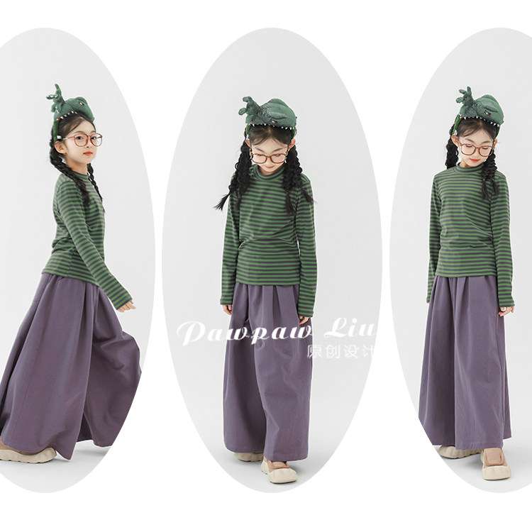 長袖Tシャツ Pawpaw Liu | Blue Green Striped Base Shirt ブルーグリーン ボーダー 長袖 トップス【mh0020074】