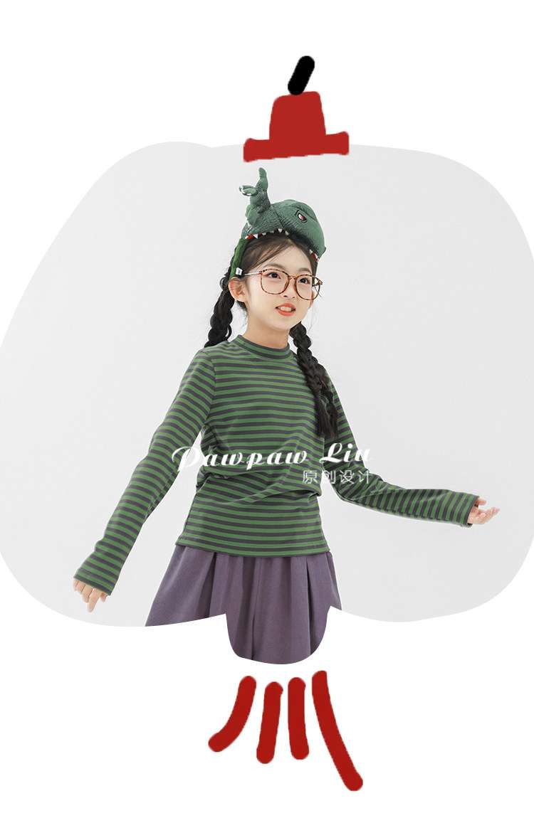 長袖Tシャツ Pawpaw Liu | Blue Green Striped Base Shirt ブルーグリーン ボーダー 長袖 トップス【mh0020074】