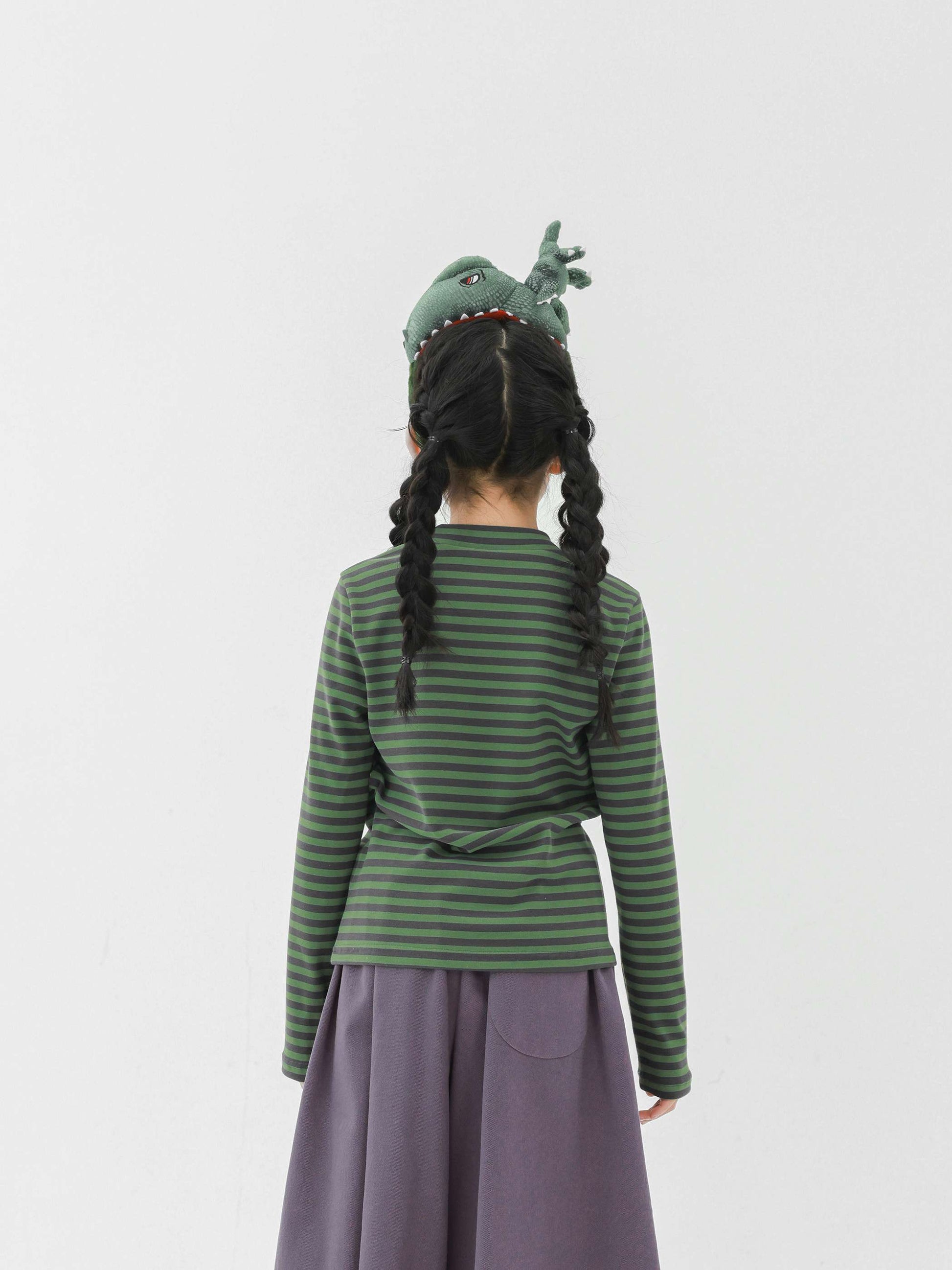 長袖Tシャツ Pawpaw Liu | Blue Green Striped Base Shirt ブルーグリーン ボーダー 長袖 トップス【mh0020074】