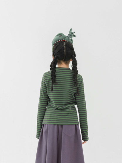 長袖Tシャツ Pawpaw Liu | Blue Green Striped Base Shirt ブルーグリーン ボーダー 長袖 トップス【mh0020074】