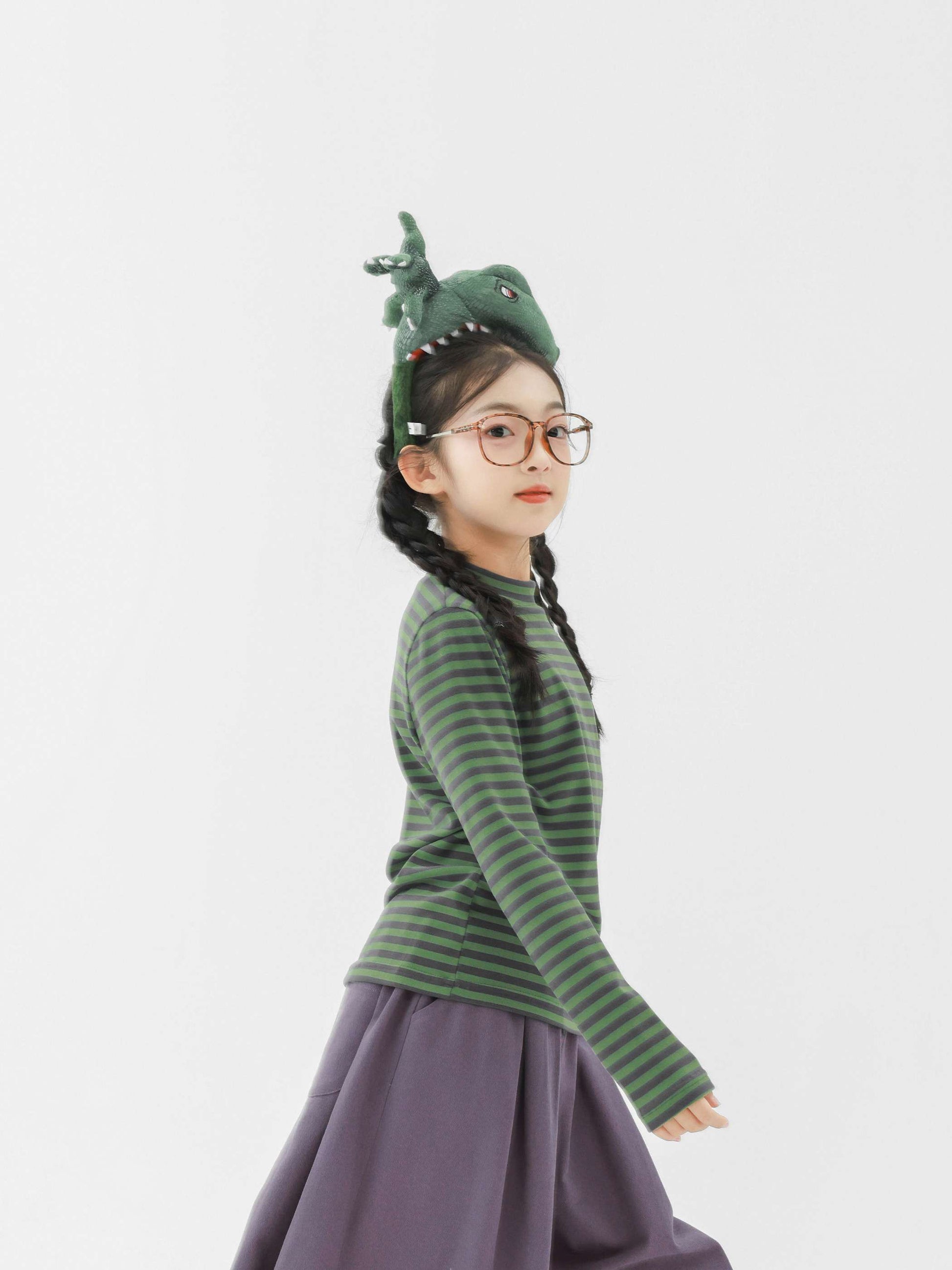 長袖Tシャツ Pawpaw Liu | Blue Green Striped Base Shirt ブルーグリーン ボーダー 長袖 トップス【mh0020074】