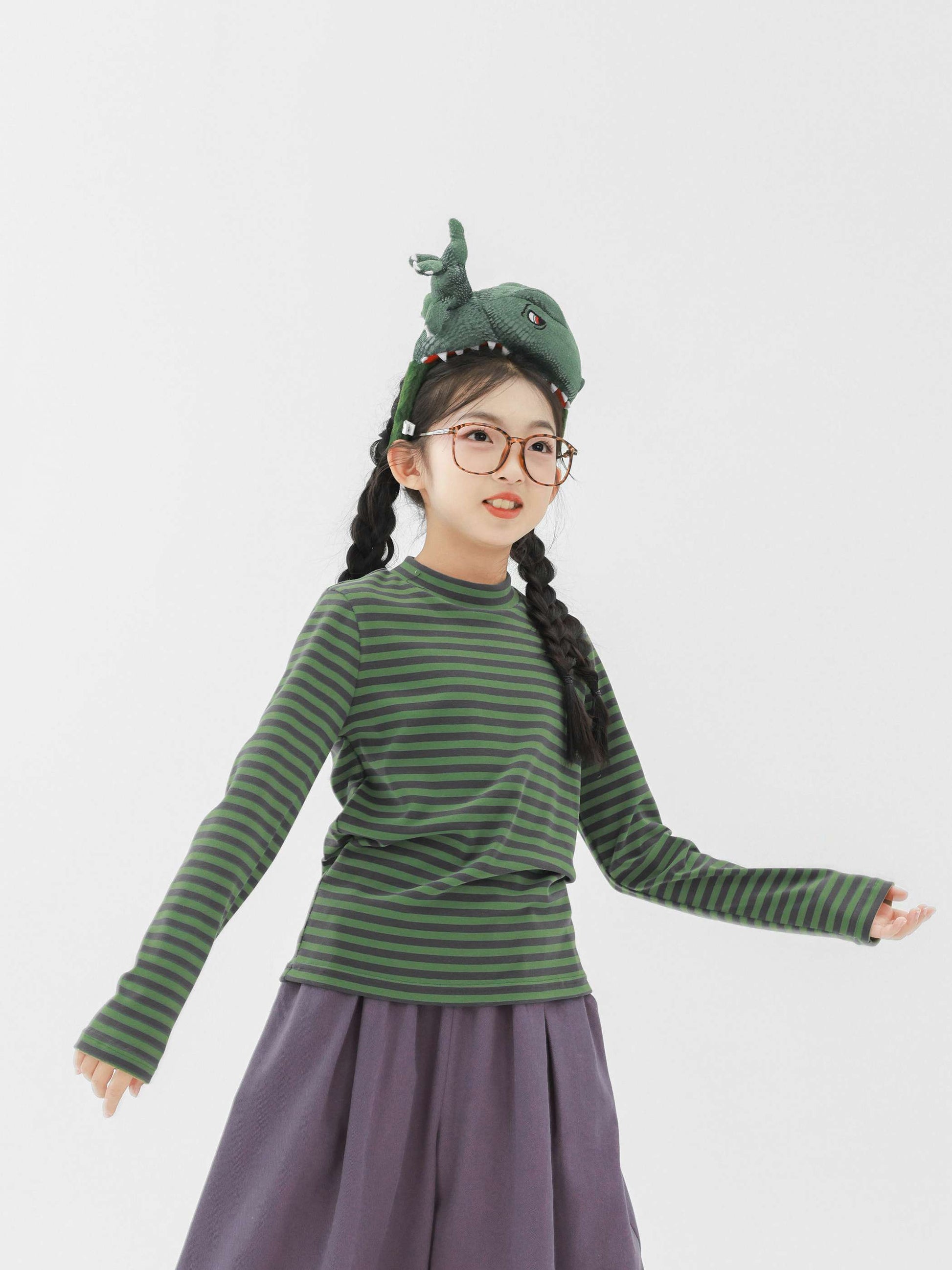 長袖Tシャツ Pawpaw Liu | Blue Green Striped Base Shirt ブルーグリーン ボーダー 長袖 トップス【mh0020074】