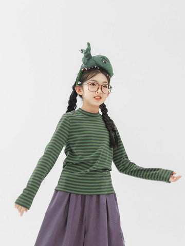 長袖Tシャツ Pawpaw Liu | Blue Green Striped Base Shirt ブルーグリーン ボーダー 長袖 トップス【mh0020074】