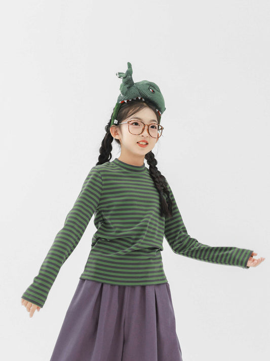 長袖Tシャツ Pawpaw Liu | Blue Green Striped Base Shirt ブルーグリーン ボーダー 長袖 トップス【mh0020074】